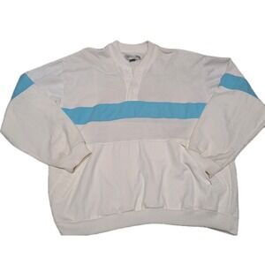 Vintage Jantzen Striped Sky Blue Long-Sleeve Polo Shirt Mens Large